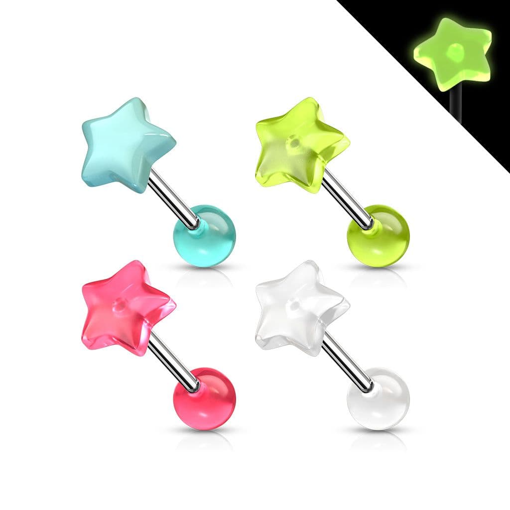 Svítící piercing do jazyku - hvězdička (bílá) - PJ0009-W - náhled 2