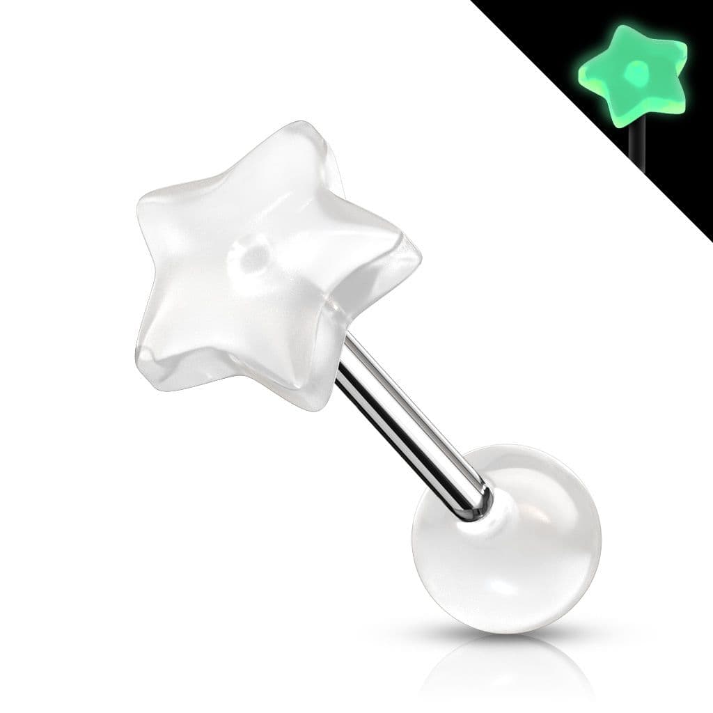 Svítící piercing do jazyku - hvězdička (bílá) - PJ0009-W - náhled 1