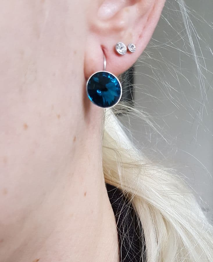 NUBIS Ocelové náušnice s krystaly Swarovski 12 mm, BERMUDA BLUE - NBS12-BB - náhled 2