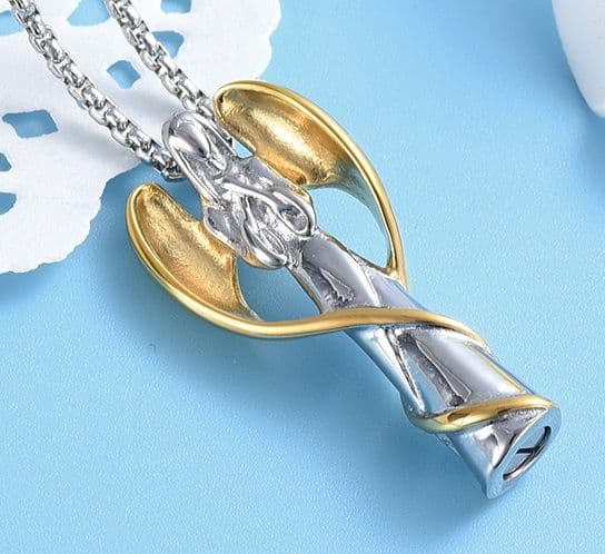 Náhrdelník - pamětní přívěsek, pietní přívěsek, přívěsek na popel anděl ocelový gold - náhled 3