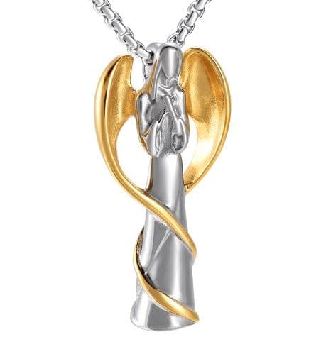 Náhrdelník - pamětní přívěsek, pietní přívěsek, přívěsek na popel anděl ocelový gold - náhled 1