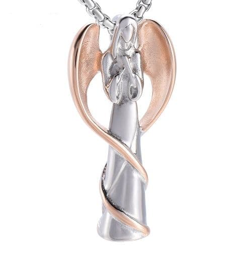 Náhrdelník - pamětní přívěsek, pietní přívěsek, přívěsek na popel anděl ocelový rosegold - náhled 1