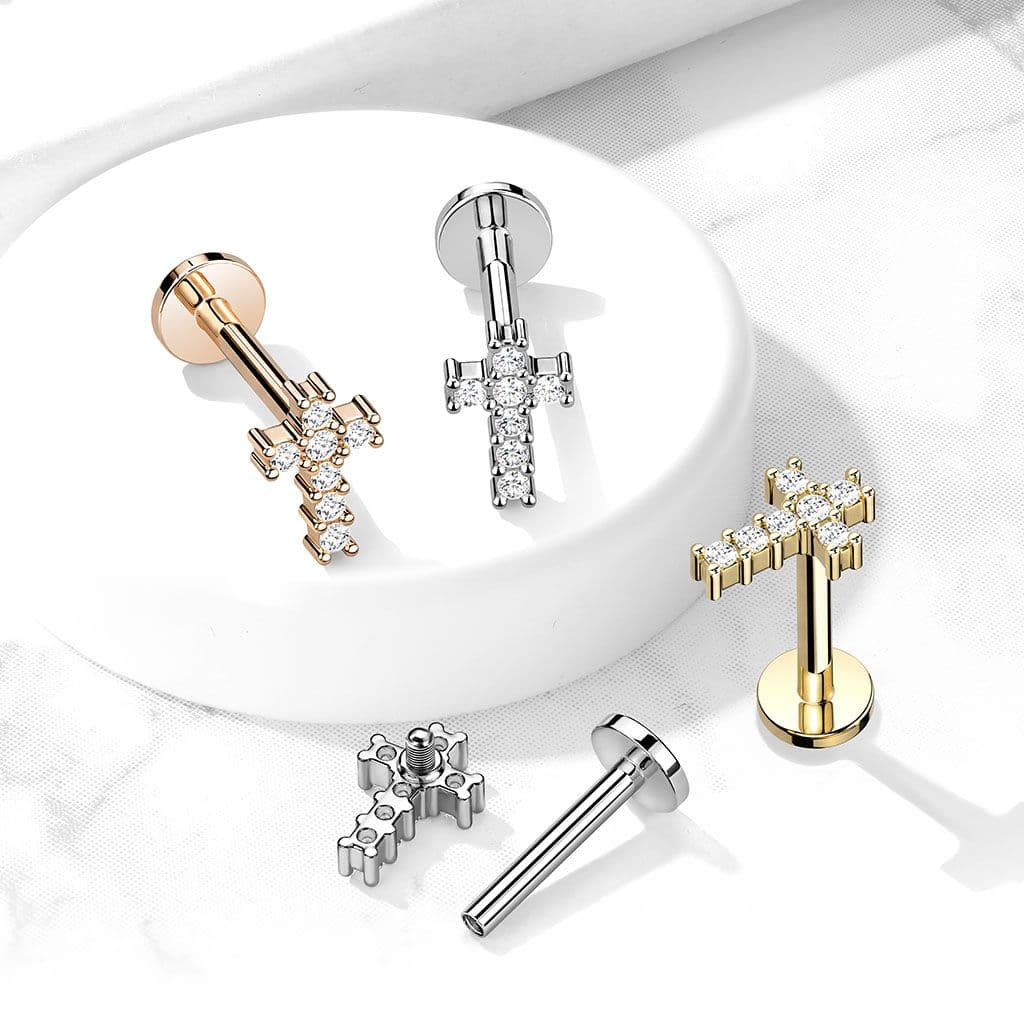 Labreta / cartilage piercing - křížek (1,2 x 6 mm) - LB0034ST-1206 - náhled 3