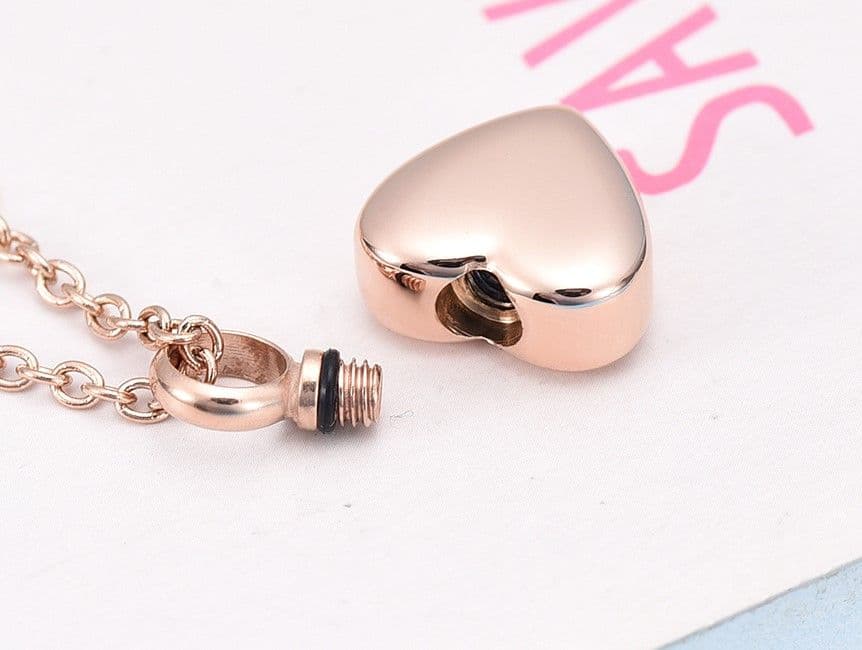 Náhrdelník - pamětní přívěsek, pietní přívěsek, přívěsek na popel srdíčko rose gold - náhled 3