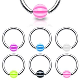 Piercing kroužek chirurgická ocel s pruhovanou kuličkou (bílá) - K01022-1210C