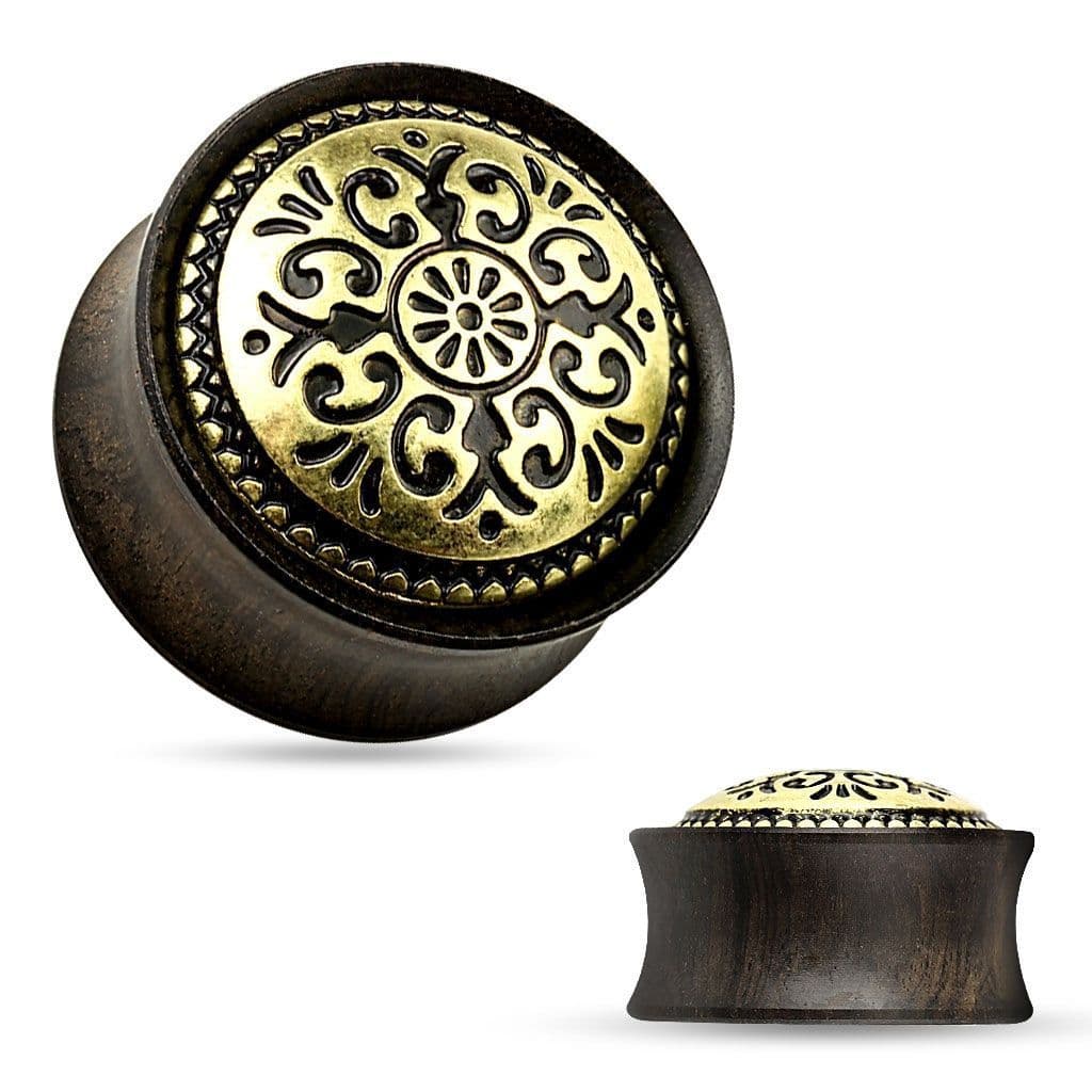 Dřevěný plug do ucha Ebony Wood s ornamenty (6 mm) - PL01170-06