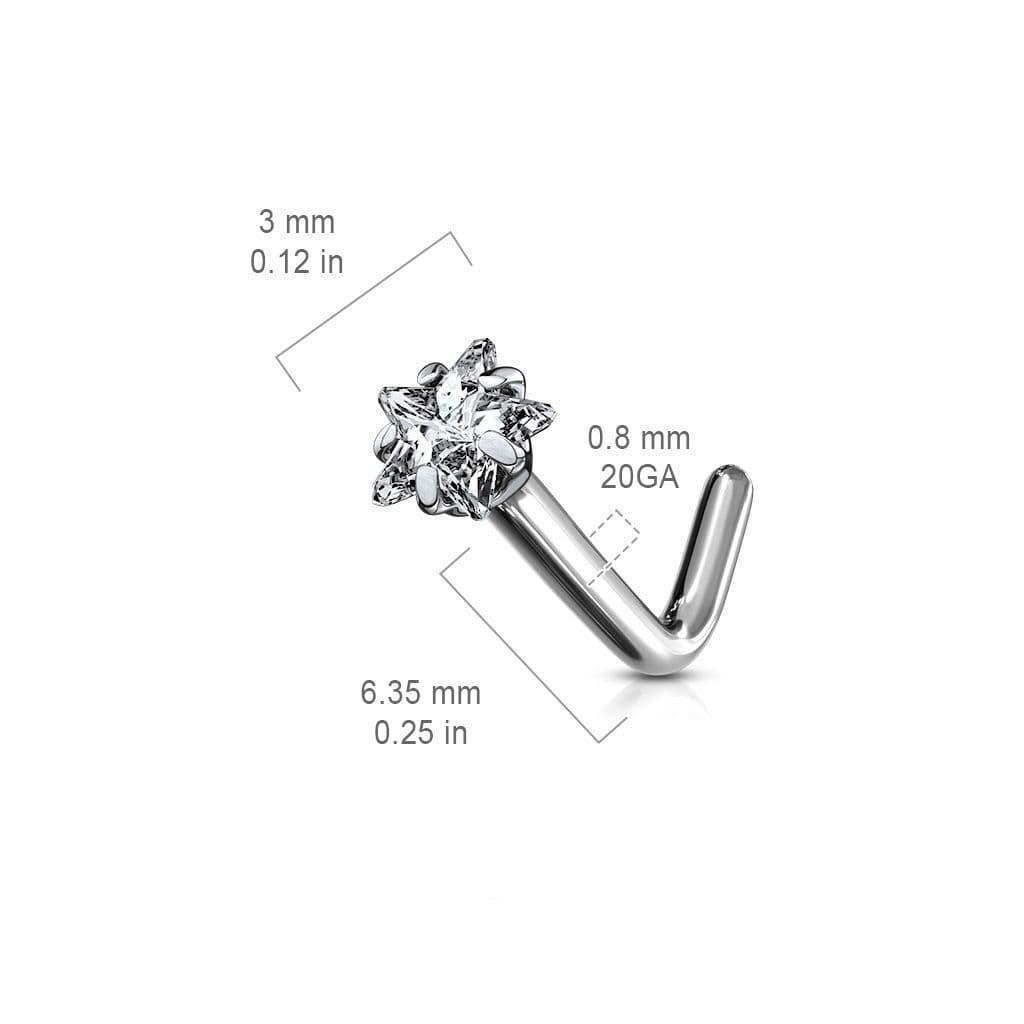 Zahnutý piercing do nosu - titan hvězda, čirý kamínek - náhled 4