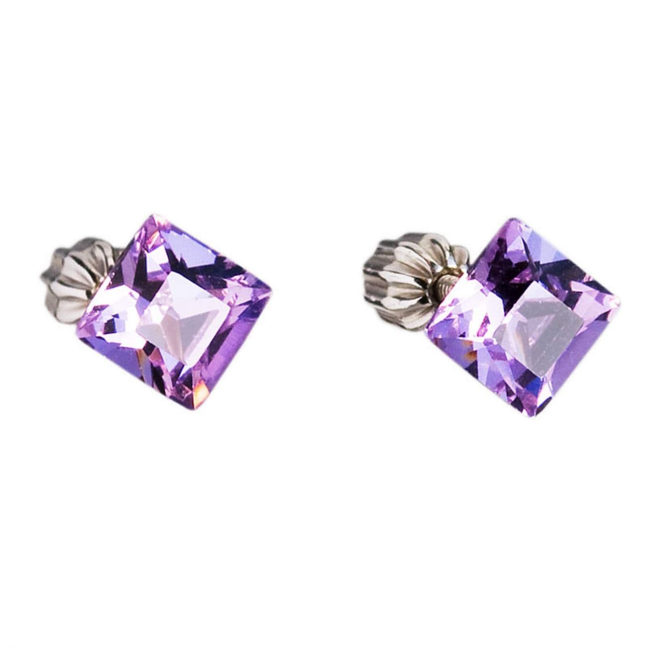 Stříbrné náušnice pecka s krystaly Swarovski fialový čtverec 31065.3 - náhled 1