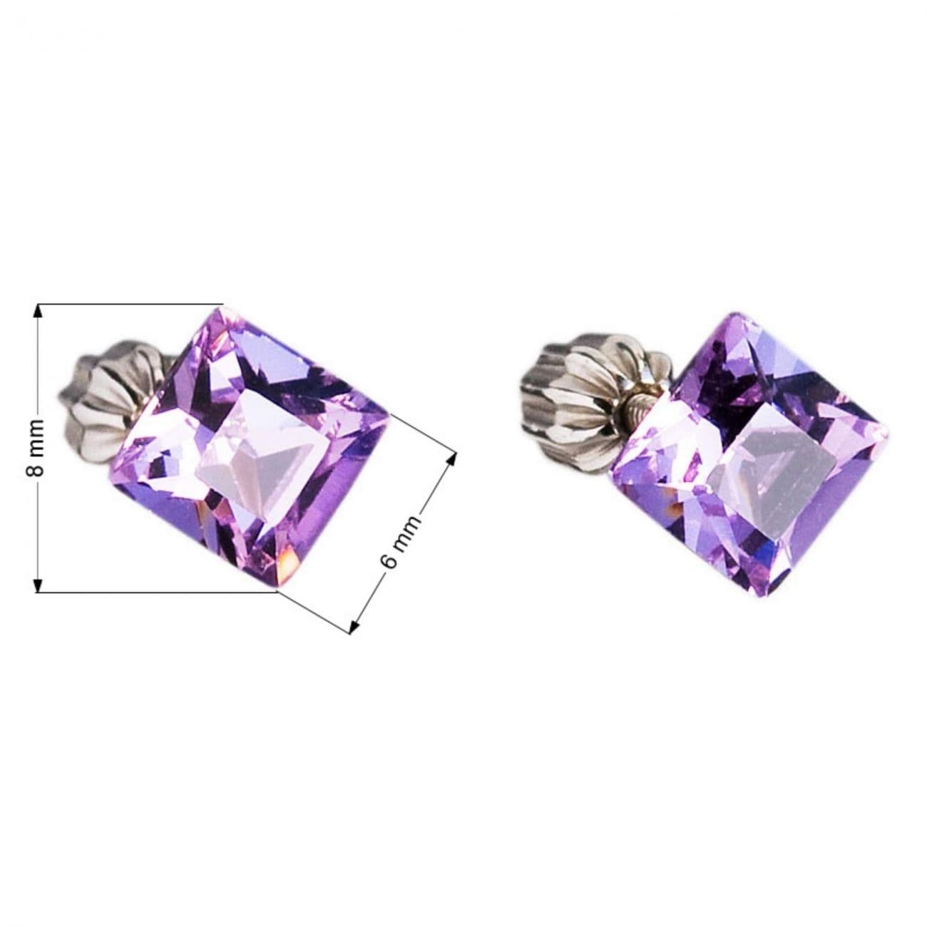 Stříbrné náušnice pecka s krystaly Swarovski fialový čtverec 31065.3 - náhled 4