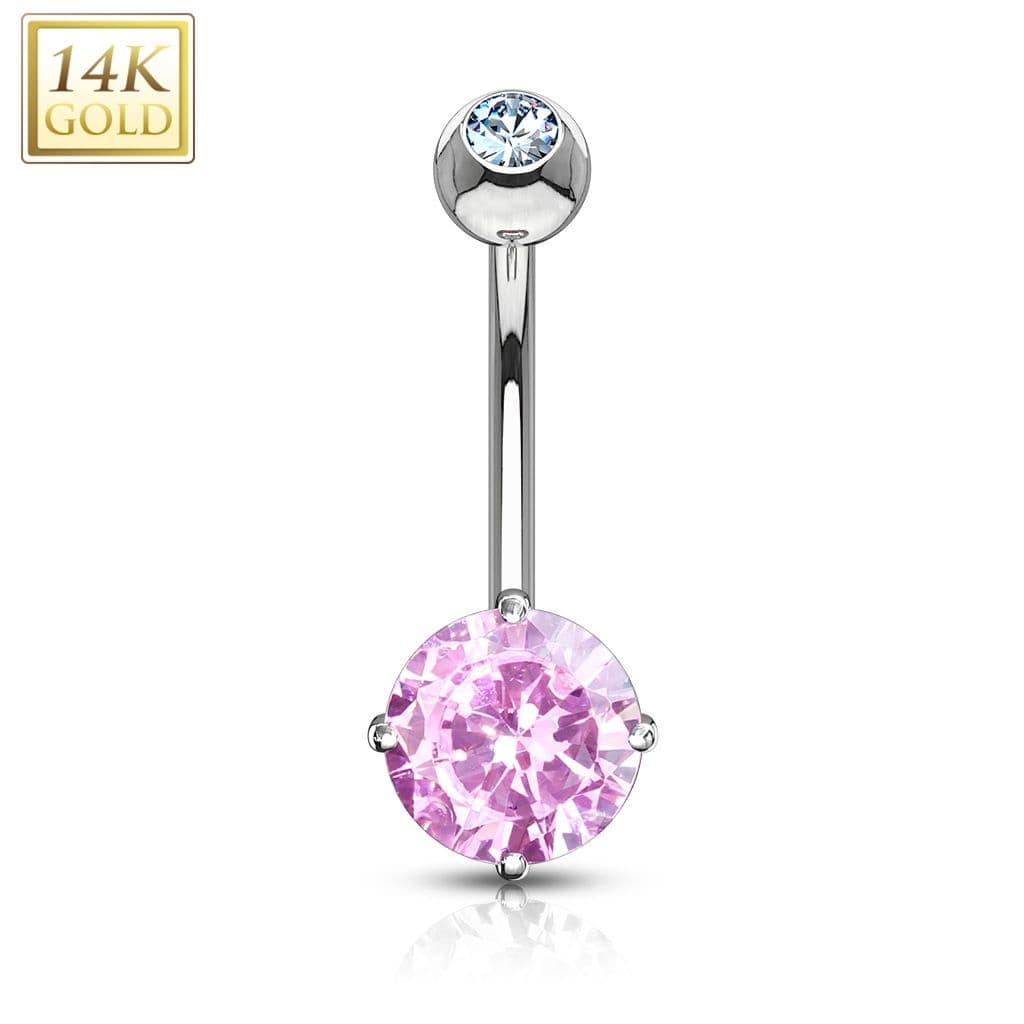 Zlatý piercing do pupíku - růžové zirkony, Au 585/1000 - ZL01082P-WG