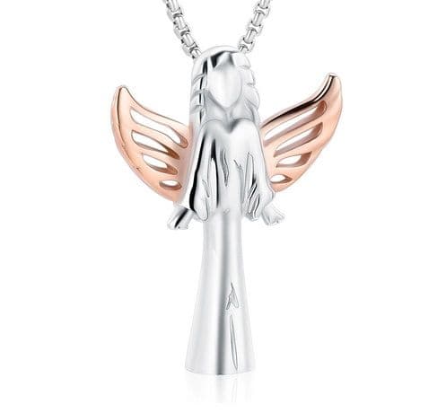 Náhrdelník - pamětní přívěsek, pietní přívěsek, přívěsek na popel anděl ocelový rosegold - náhled 1