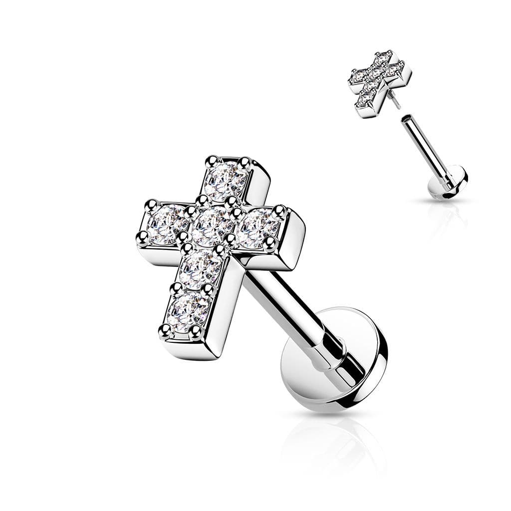 Labreta / cartilage piercing - křížek, 1,2 x 8 mm - LB0039ST-1208