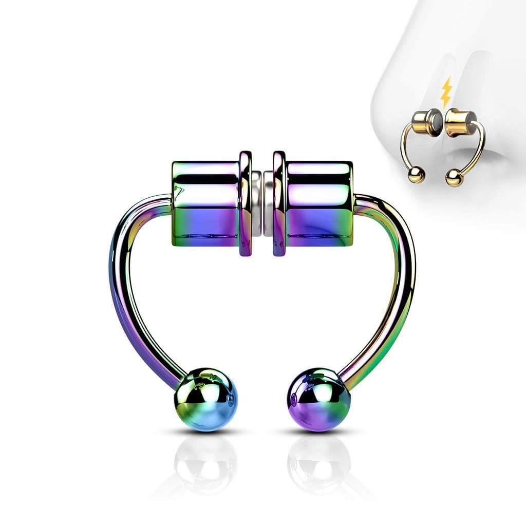 Duhový falešný magnetický septum piercing do nosu - NS0048-W - náhled 1