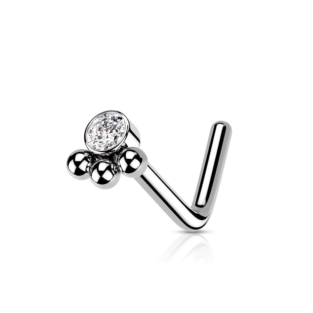 Zahnutý piercing do nosu se zirkonem - N0162-ST