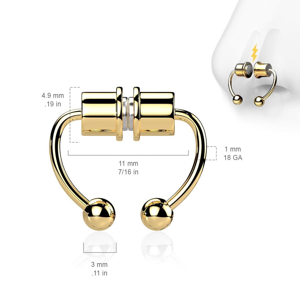 Zlacený falešný magnetický septum piercing do nosu - NS0048-RD - náhled 2
