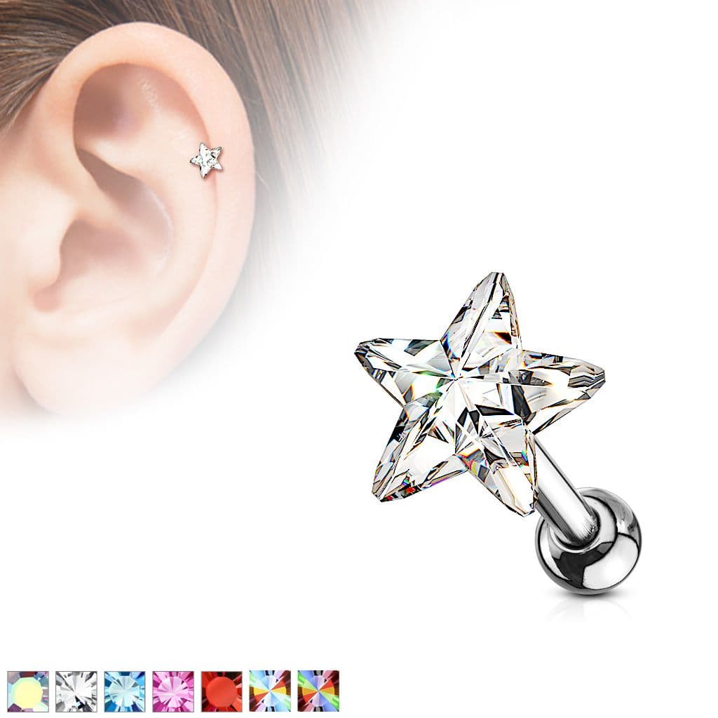 Cartilage piercing do ucha - hvězdička, barva modrá - náhled 2