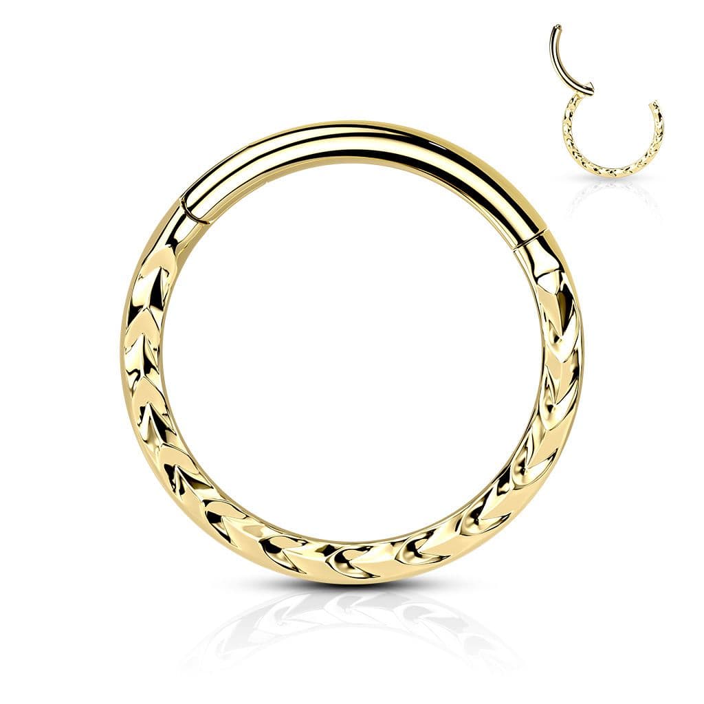 Zlacený segment kruh s dekorem - helix / cartilage / tragus piercing (1,2 x 10 mm) - NS0052GD-1210