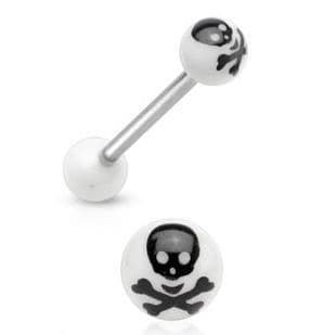 Piercing do jazyku - lebka (bílá) - PJ01049-W - náhled 1