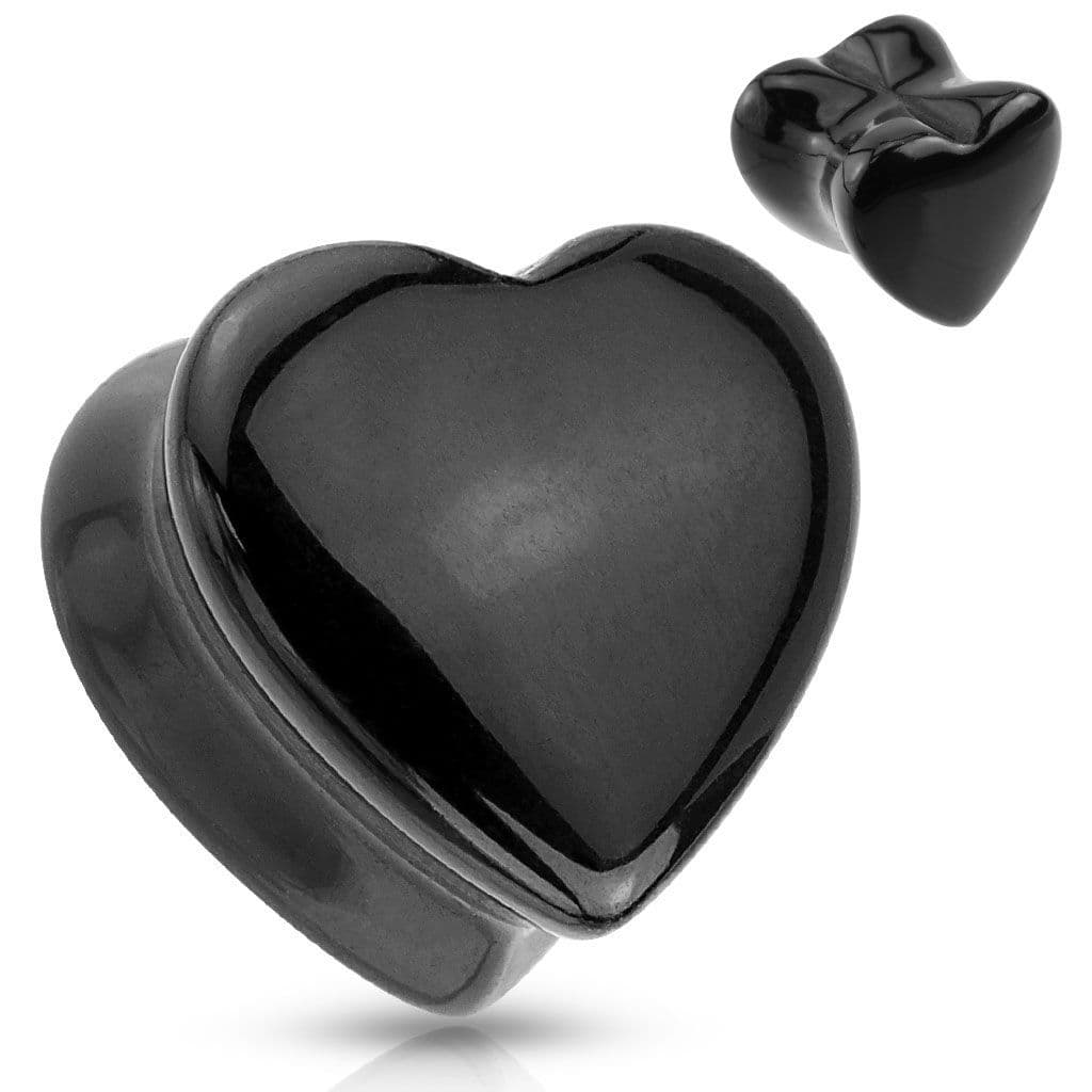 Plug do ucha srdce - černý onyx (6 mm) - PL01151-06
