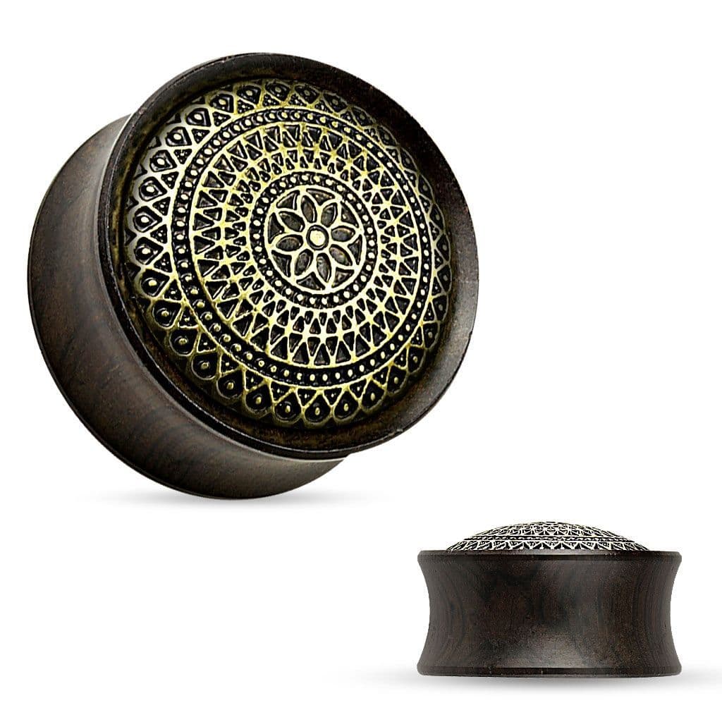 Dřevěný plug do ucha Ebony Wood s ornamenty (6 mm) - PL01176-06