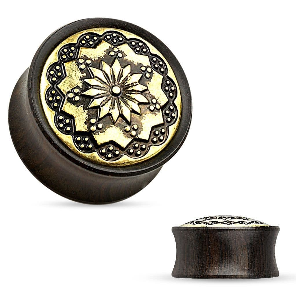 Dřevěný plug do ucha Ebony Wood s ornamenty (6 mm) - PL01174-06