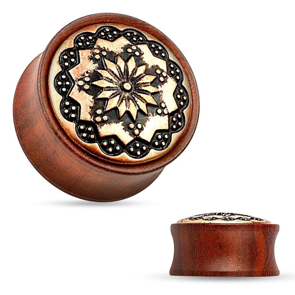 Dřevěný plug do ucha Rose Wood s ornamenty (6 mm) - PL01175-06