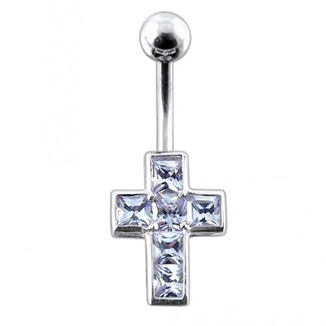 Stříbrný piercing do pupíku - křížek (fialová) - BP01015-A - náhled 2