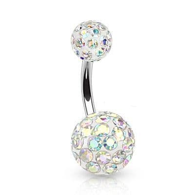 Piercing do pupíku zdobený krystaly Swarovski (duhová, 1,6 x 10 mm) - BS01021-AB - náhled 1
