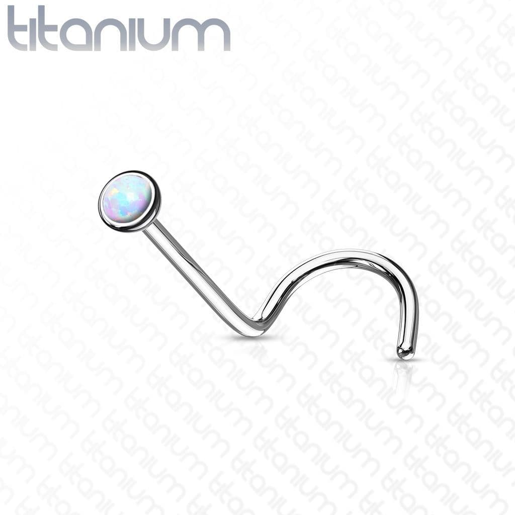 Zahnutý piercing do nosu - titan, opál 2 mm (bílá) - TIT1059-OP17 - náhled 2