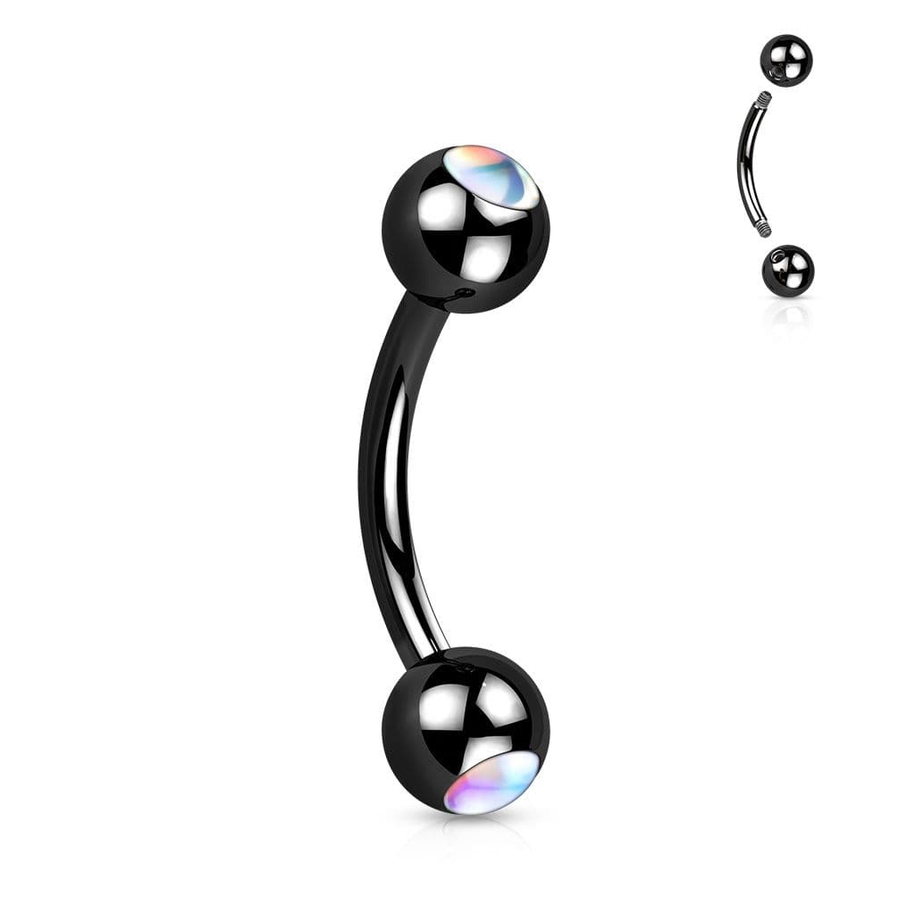Černý piercing do obočí - čiré kamínky - OB1009-RDC