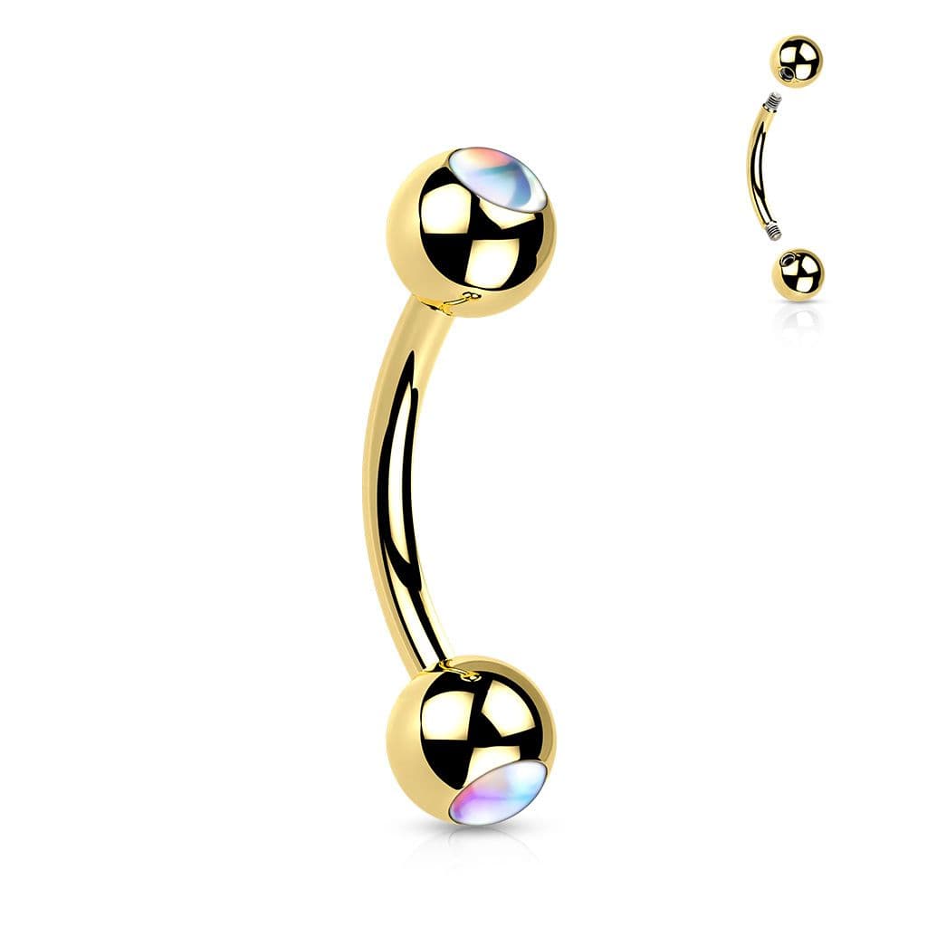 Zlacený piercing do obočí - čiré kamínky - OB1009-GDC