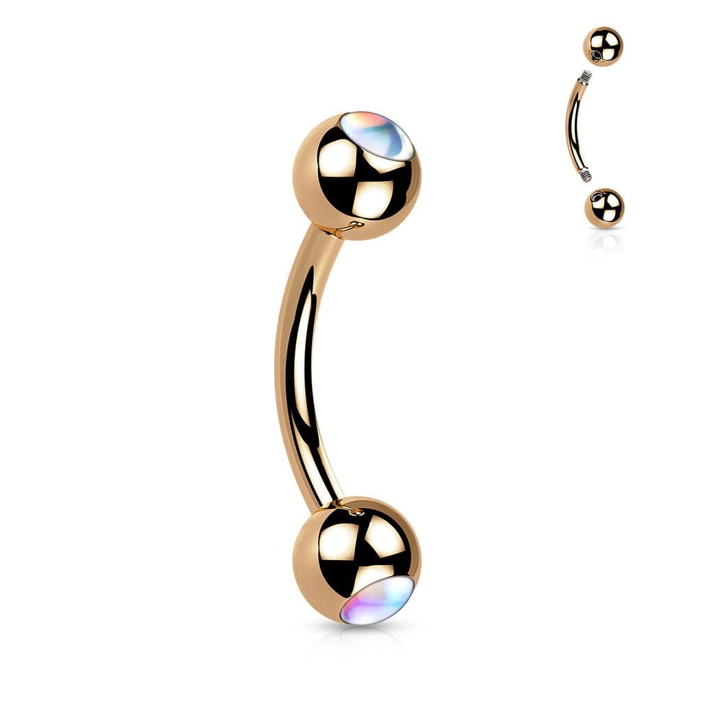 Zlacený piercing do obočí - čiré kamínky - OB1009-RDC