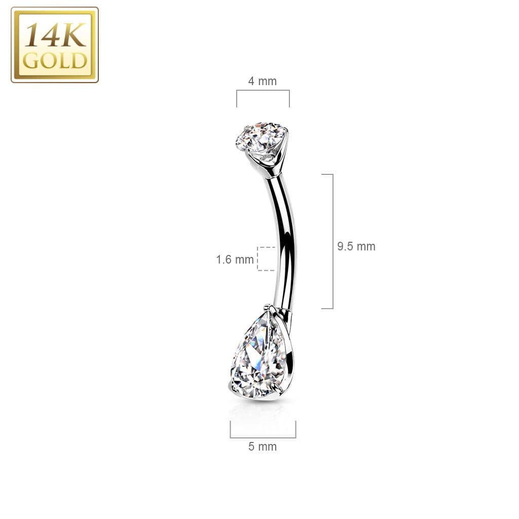Zlatý piercing do pupíku - zirkon ve tvaru kapky, Au 585/1000 - ZL01226-WG - náhled 2