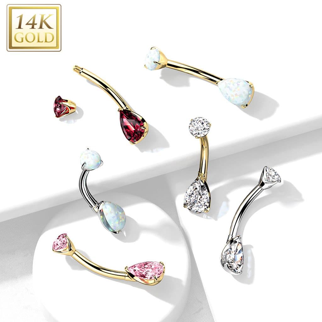 Zlatý piercing do pupíku - zirkon ve tvaru kapky, Au 585/1000 - ZL01226-WG - náhled 3