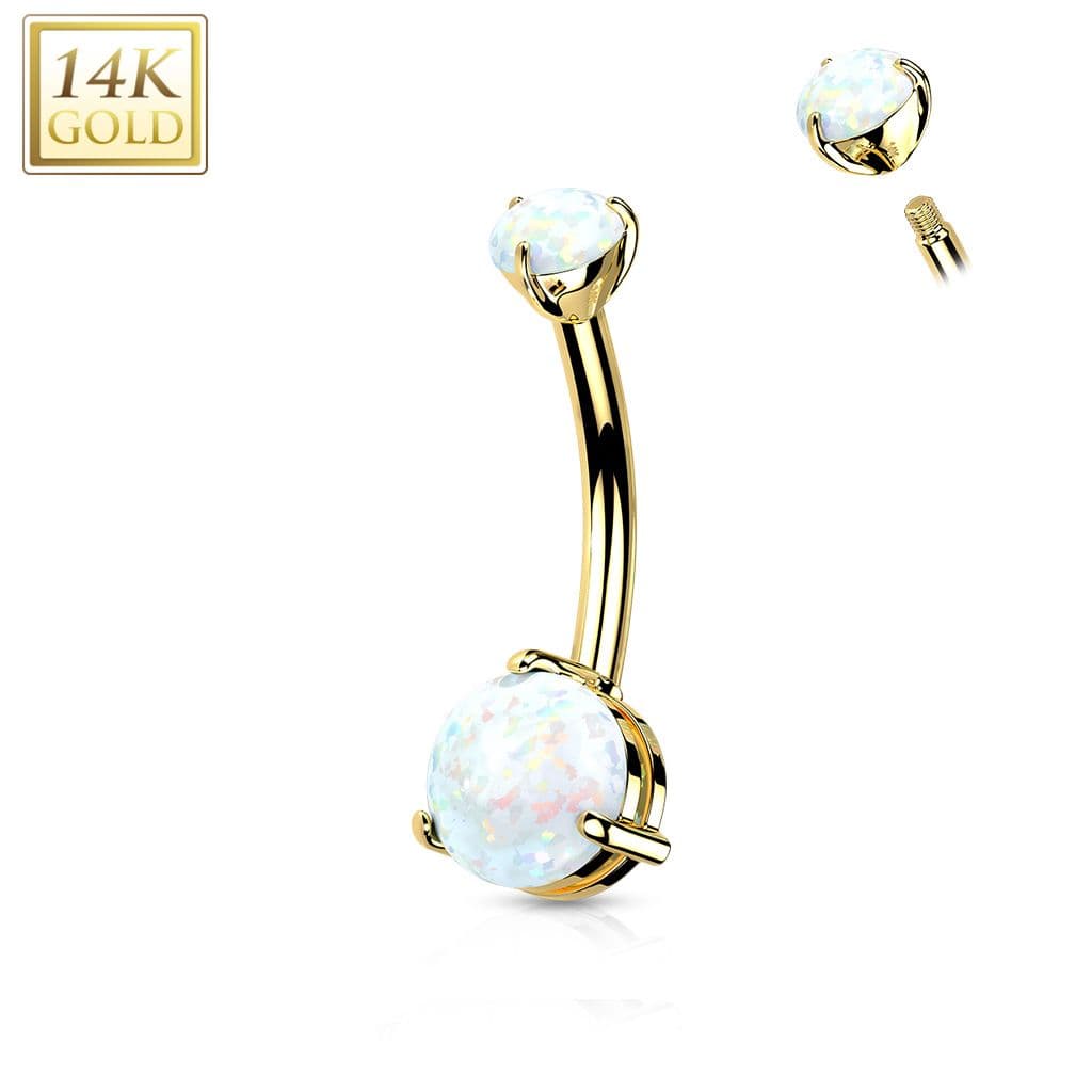Zlatý piercing do pupíku malý - bílý opál, Au 585/1000 - ZL01229-OP17YG