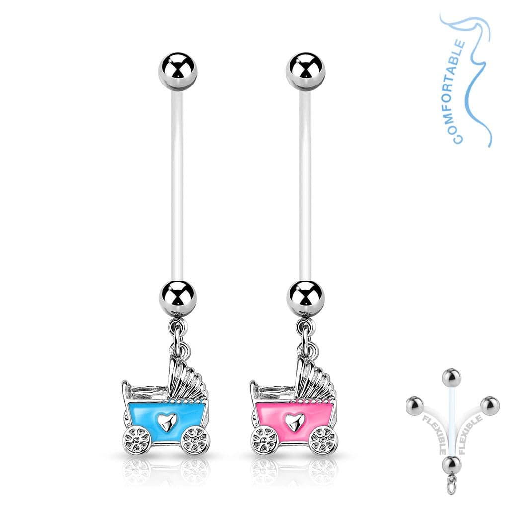 Těhotenský piercing do pupíku - kočárek (modrá) - WP01144-B - náhled 2