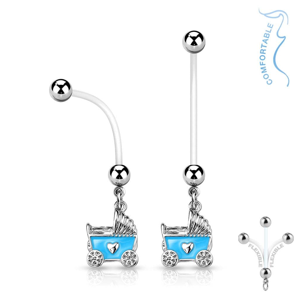 Těhotenský piercing do pupíku - kočárek (modrá) - WP01144-B - náhled 1