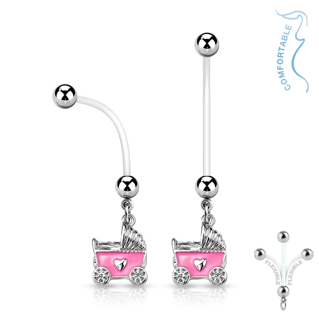 Těhotenský piercing do pupíku - kočárek (modrá) - WP01144-B - náhled 3
