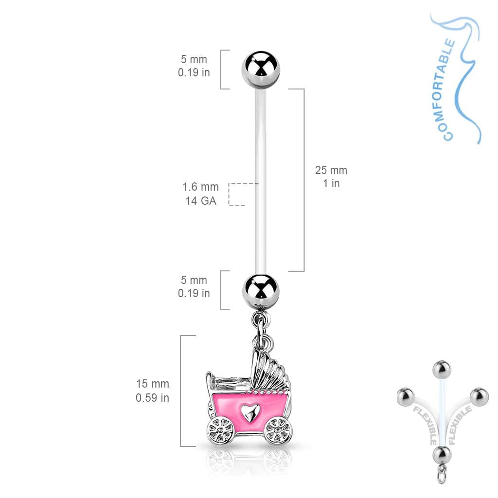 Těhotenský piercing do pupíku - kočárek (modrá) - WP01144-B - náhled 4