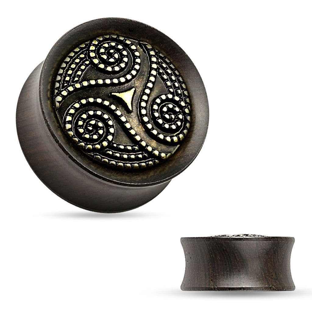 Dřevěný plug do ucha Ebony Wood s ornamenty (6 mm) - PL01172-06