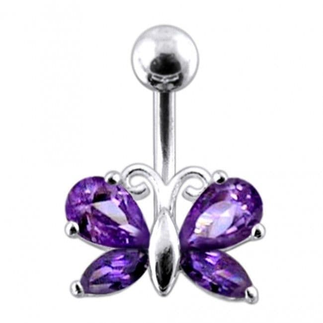 S4U Stříbrný piercing do pupíku - motýlek (fialová) - BP01207-A - náhled 1