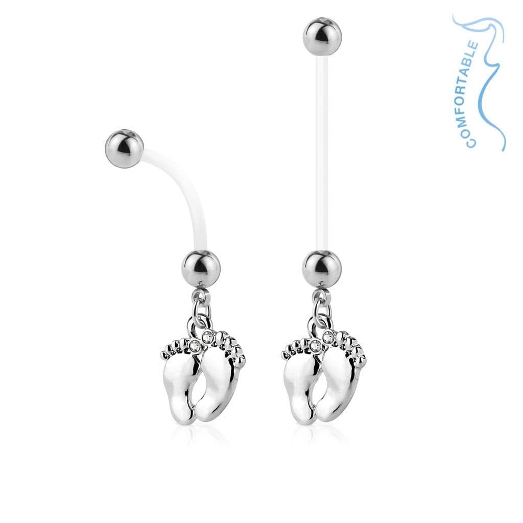 Těhotenský piercing do pupíku - stopy (růžové zlato, 1,6 x 25 mm) - náhled 2