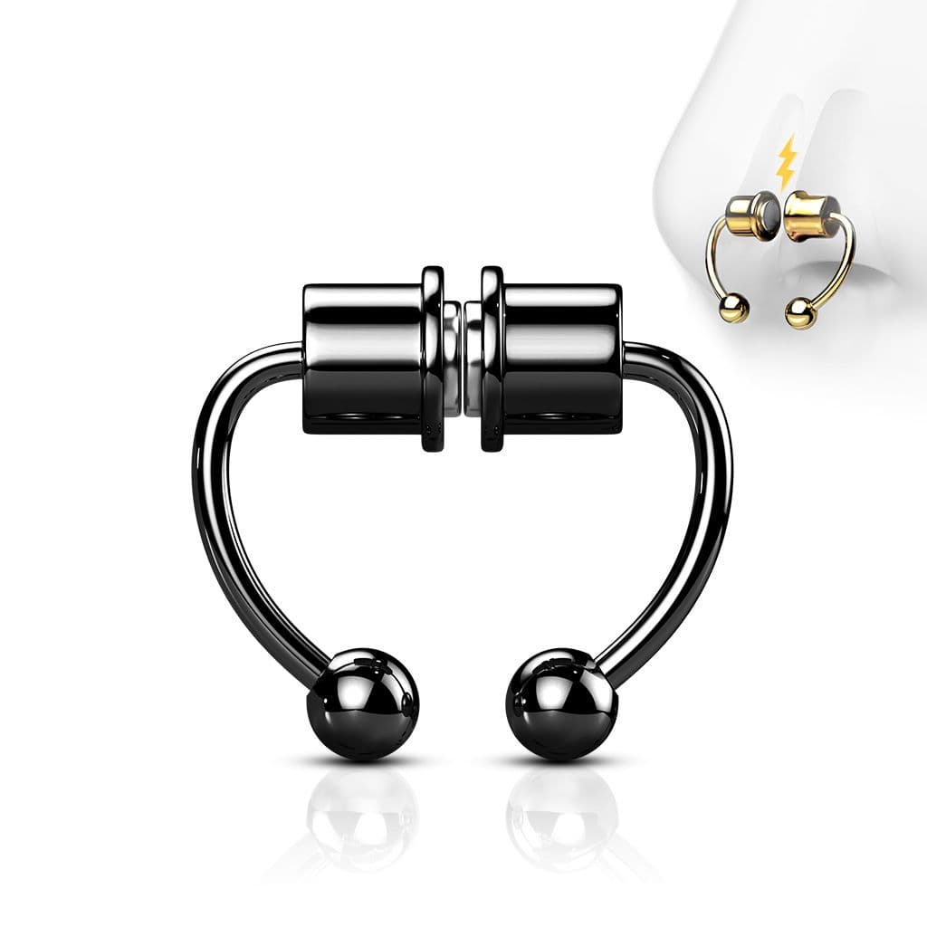 Černý falešný magnetický septum piercing do nosu - NS0048-K - náhled 1