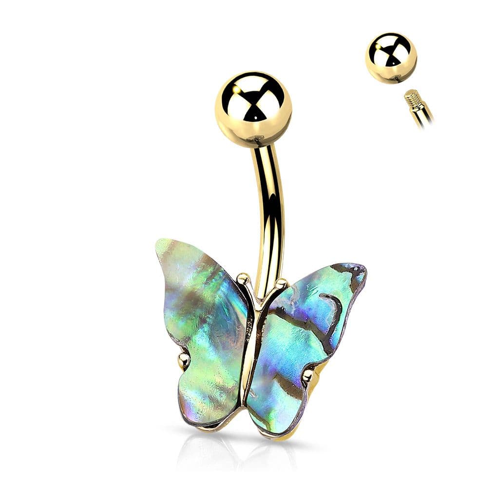 Zlacený piercing do pupíku motýl s perletí - WP01145-01