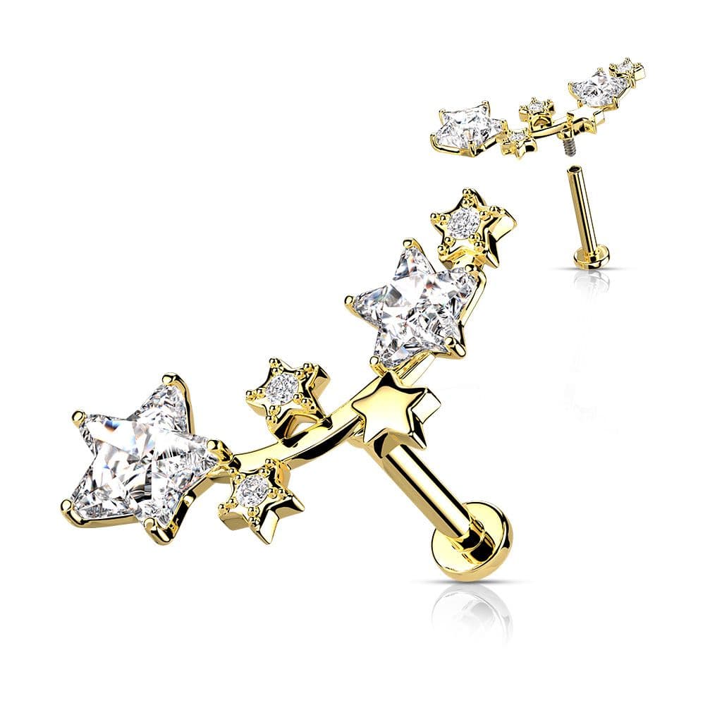 Zlacený piercing do brady - hvězdičky (1,2 x 6 mm) - LB1100GD-1206