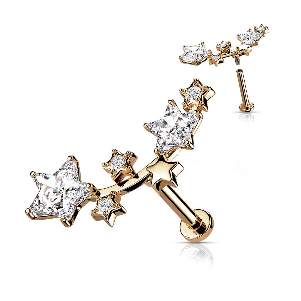 Zlacený piercing do brady - hvězdičky (1,2 x 6 mm) - LB1100RD-1206