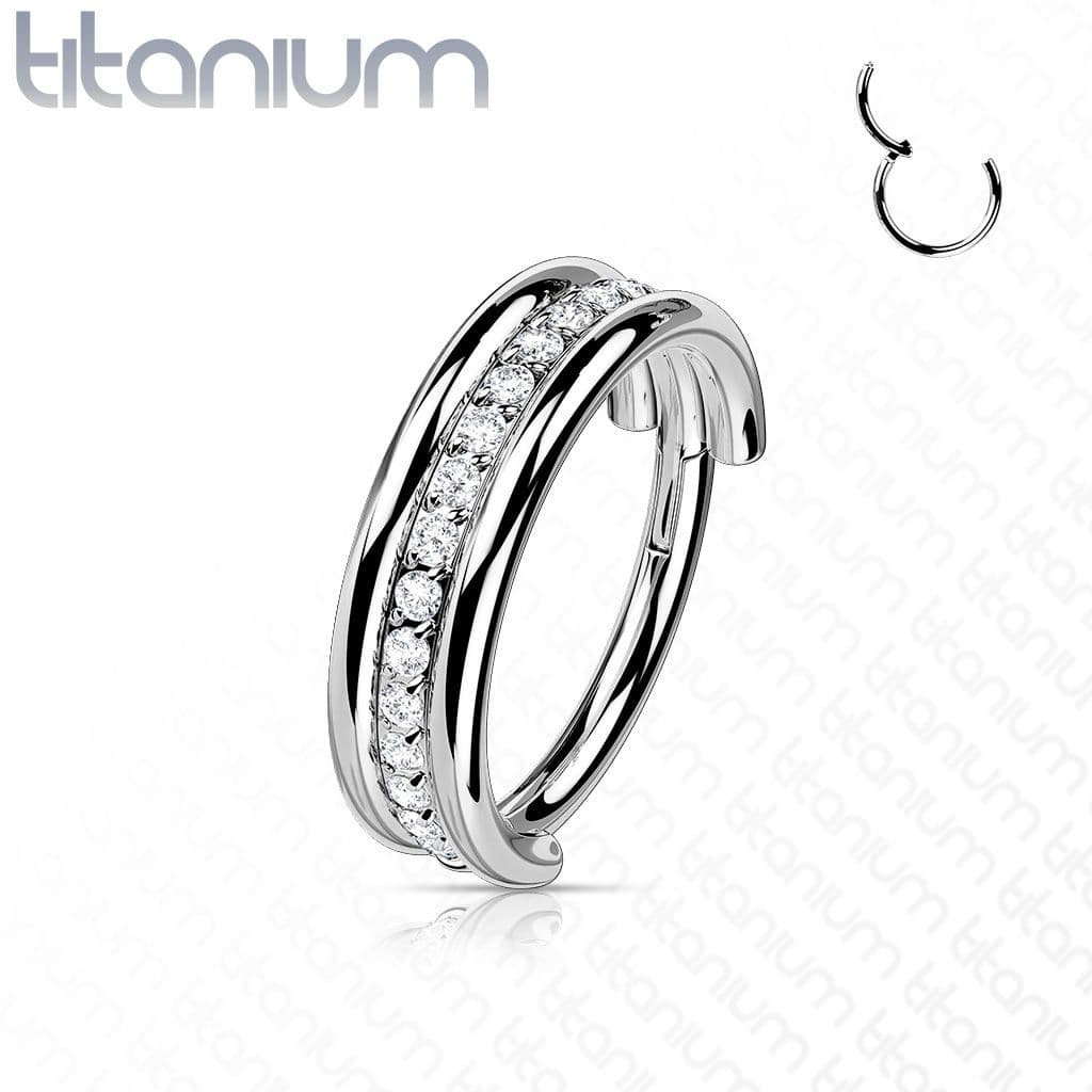 Segment kruh - helix / cartilage / tragus piercing TITAN, čiré zirkony (1,2 x 8 mm) - TIT1160-1208