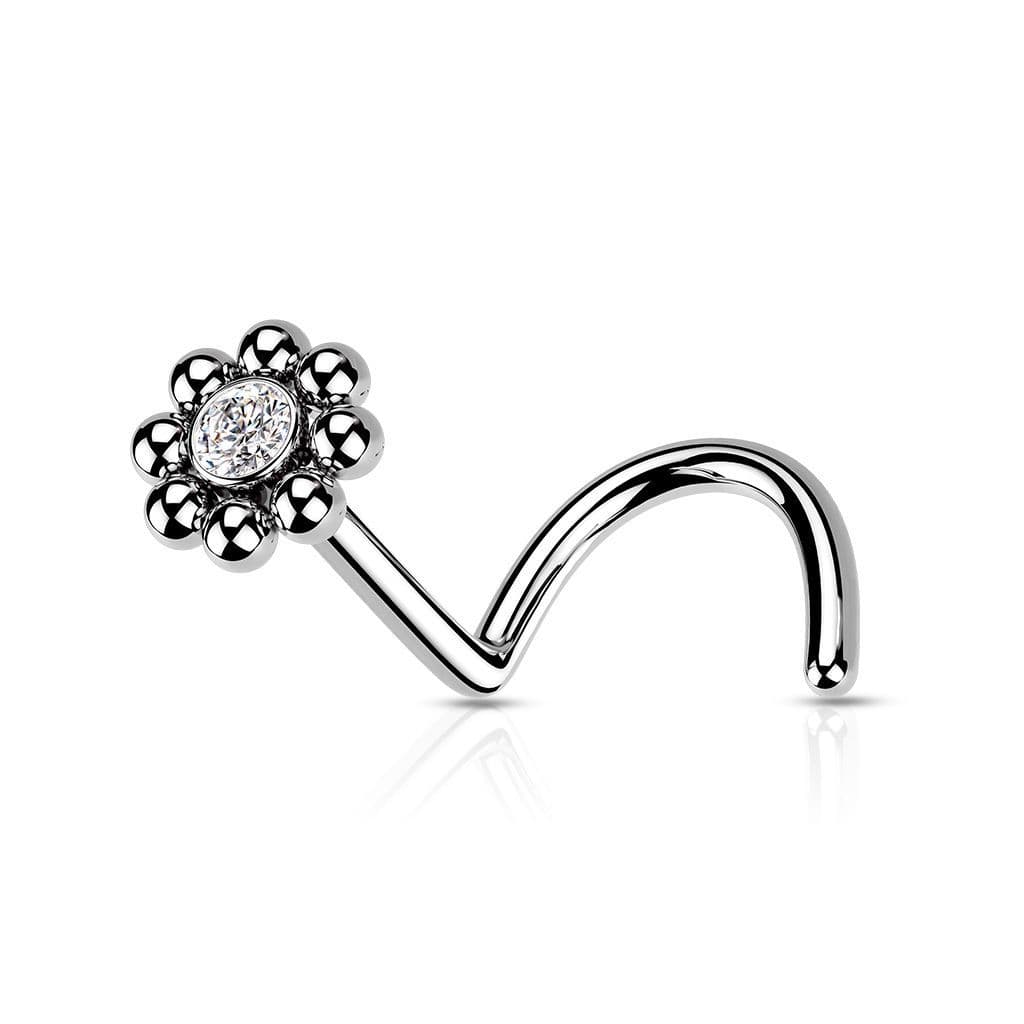 Zahnutý piercing do nosu - kytička ocelová - náhled 1