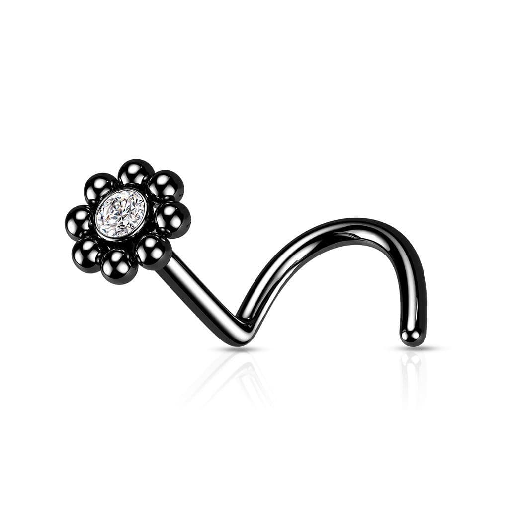 Zahnutý piercing do nosu - kytička ocelová - náhled 4