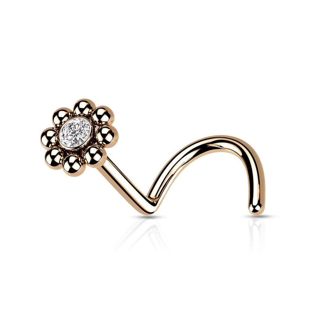 Zahnutý piercing do nosu - kytička ocelová - náhled 5